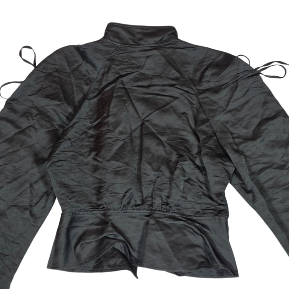 LEWIT Zip Front Linen Blend Peplum Jacket | Small | Black | Contemporary Luxury - Picture 10 of 13